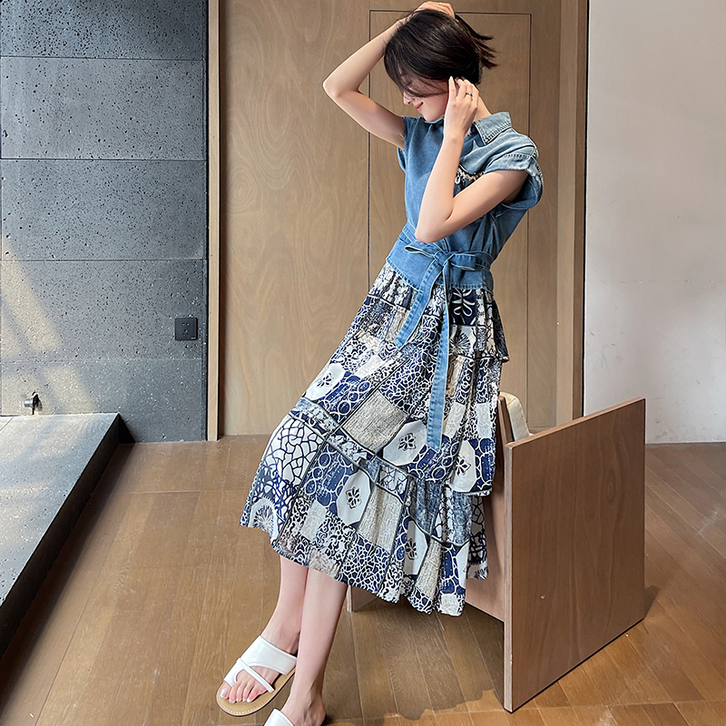 Cover belly show young ladies printing dress for women