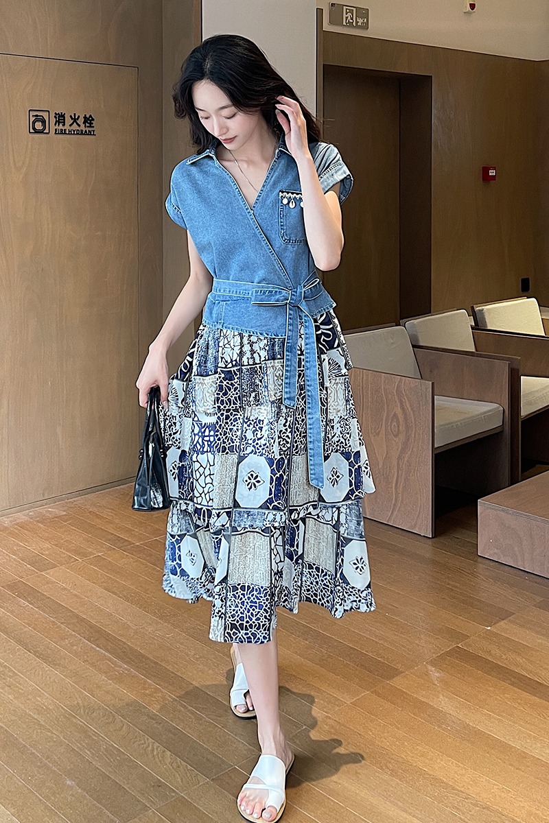 Cover belly show young ladies printing dress for women