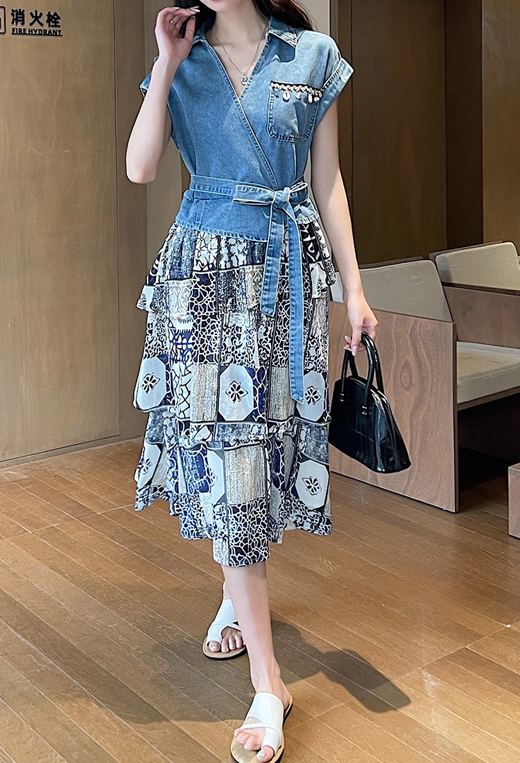 Cover belly show young ladies printing dress for women