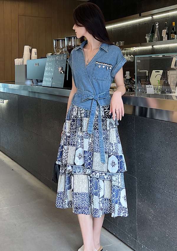 Cover belly show young ladies printing dress for women