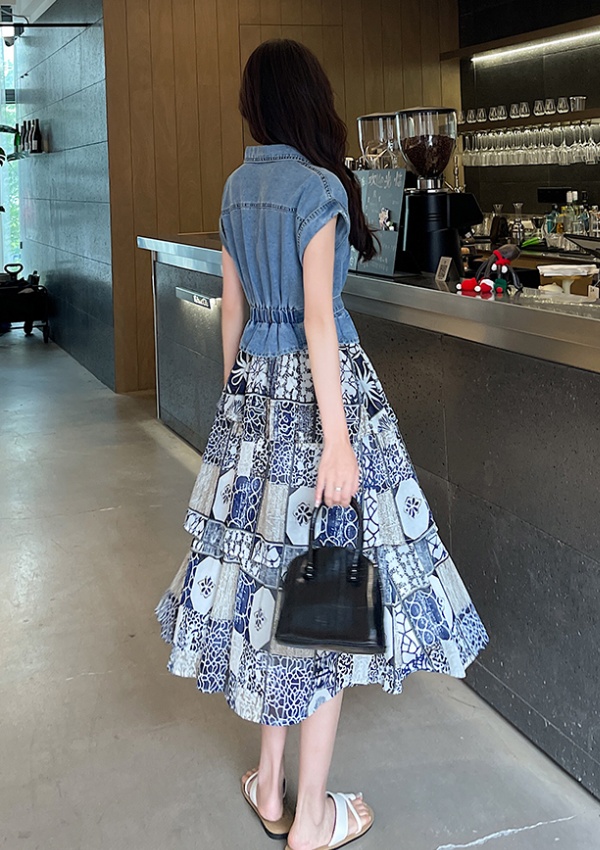 Cover belly show young ladies printing dress for women