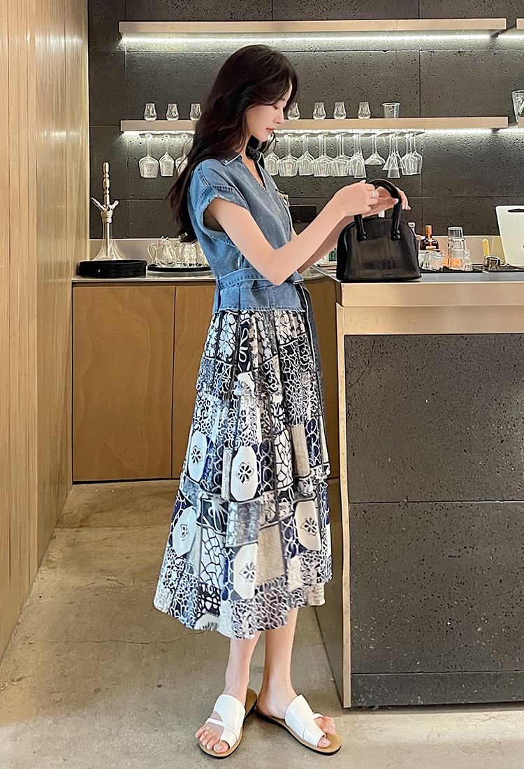 Cover belly show young ladies printing dress for women