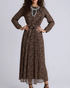 Fashion rhinestone dress leopard hollow long dress