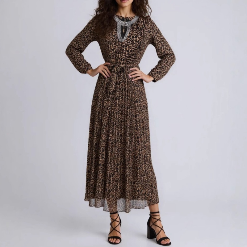 Fashion rhinestone dress leopard hollow long dress