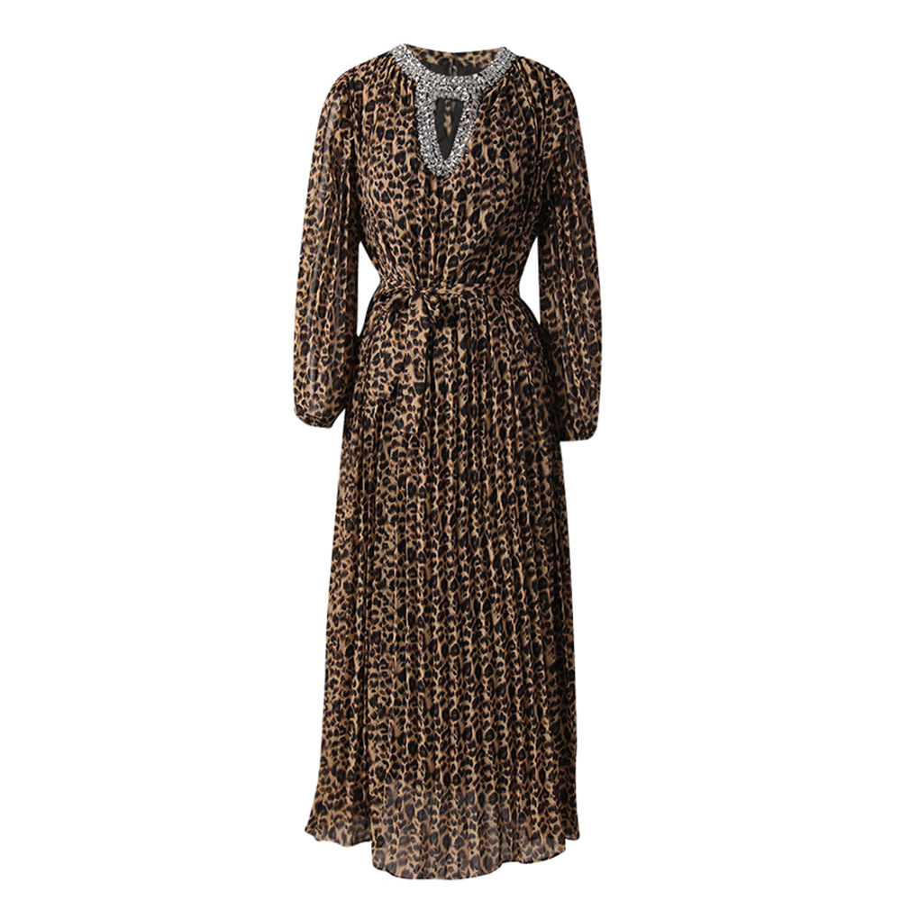 Fashion rhinestone dress leopard hollow long dress