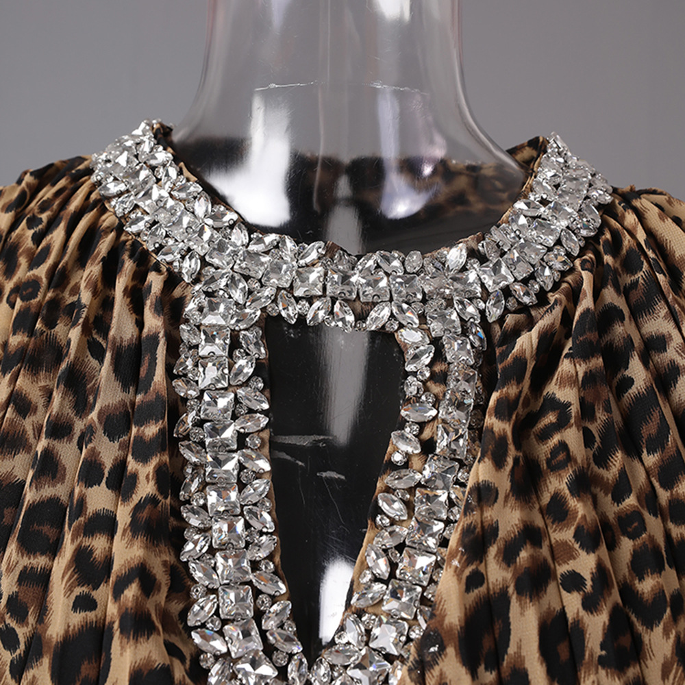 Fashion rhinestone dress leopard hollow long dress