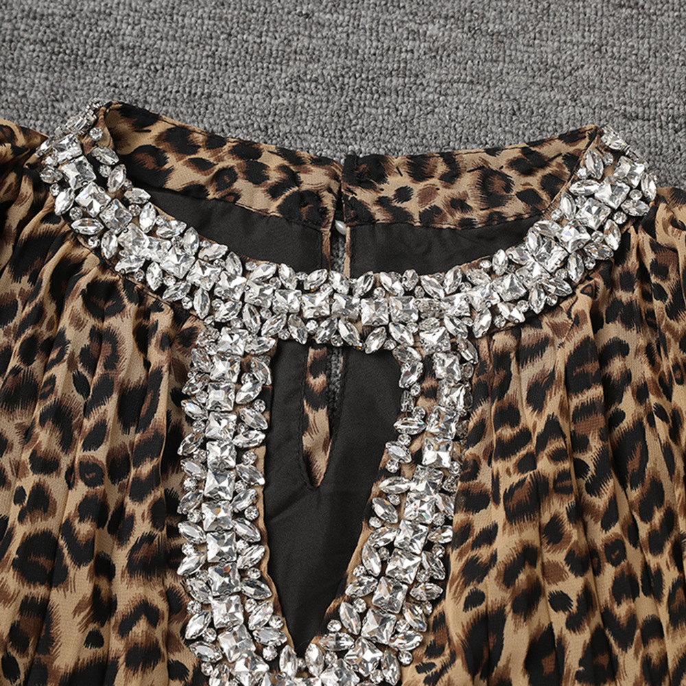 Fashion rhinestone dress leopard hollow long dress