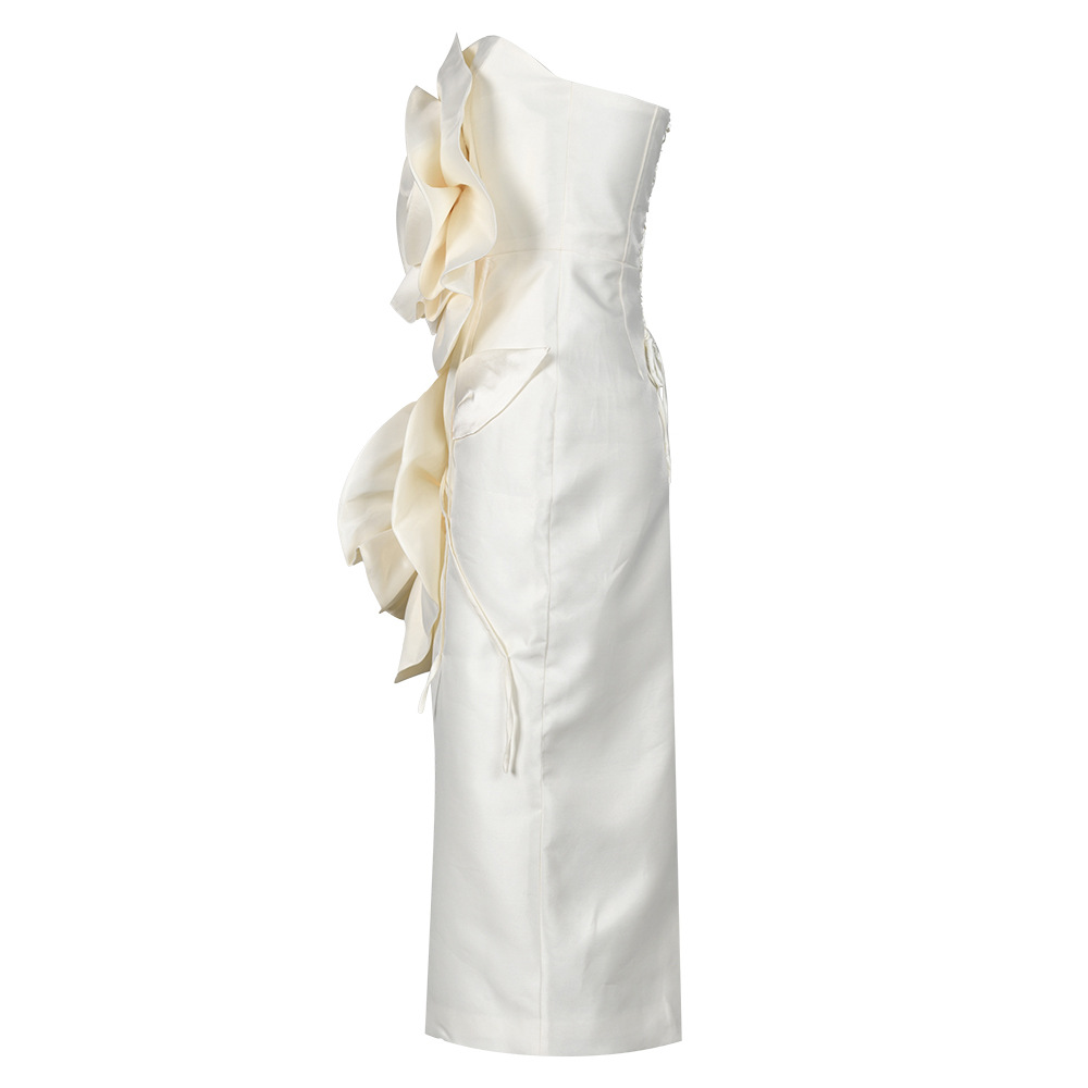 Apricot dress big flower long dress for women