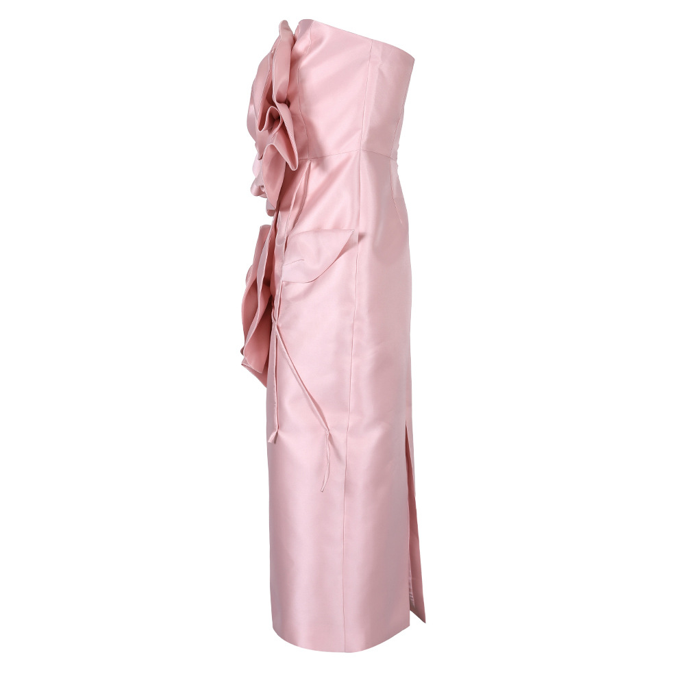 Apricot dress big flower long dress for women