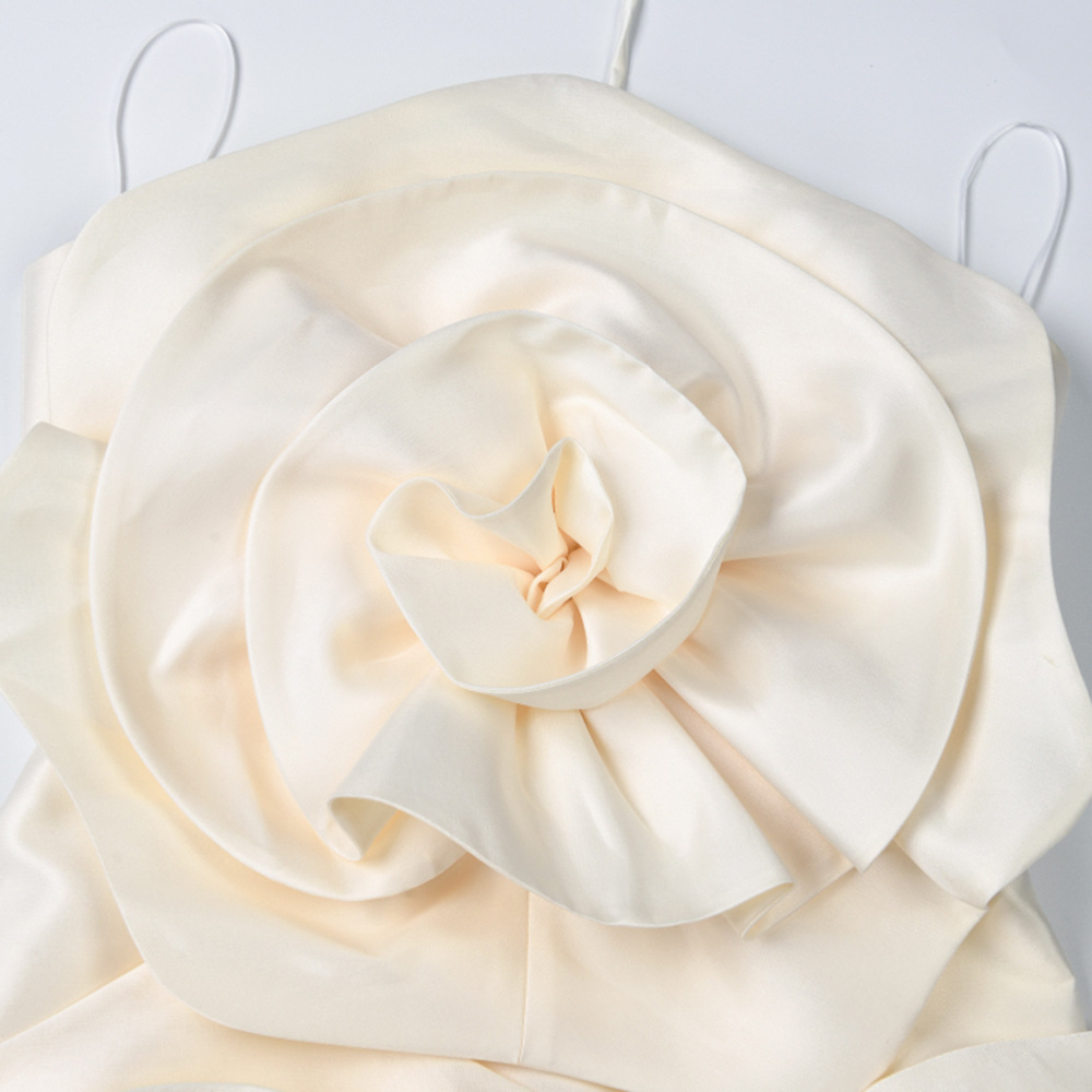 Apricot dress big flower long dress for women