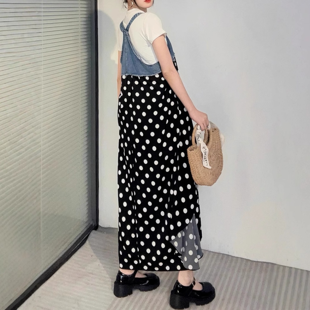 Printing loose summer dress fashion denim strap dress