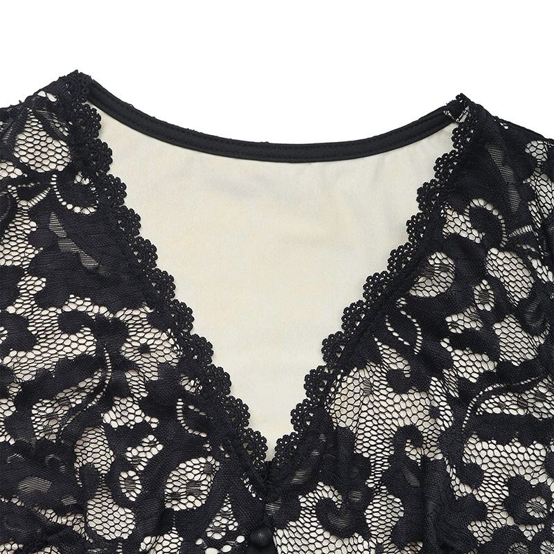 Banquet retro sexy lace long sleeve splice dress