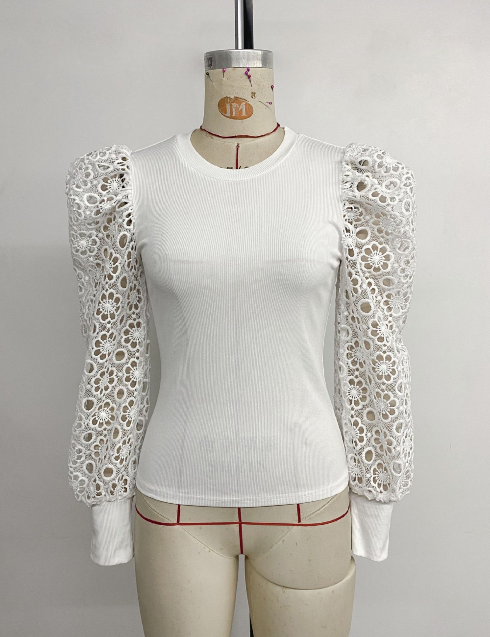Lace retro white T-shirt simple autumn Casual tops