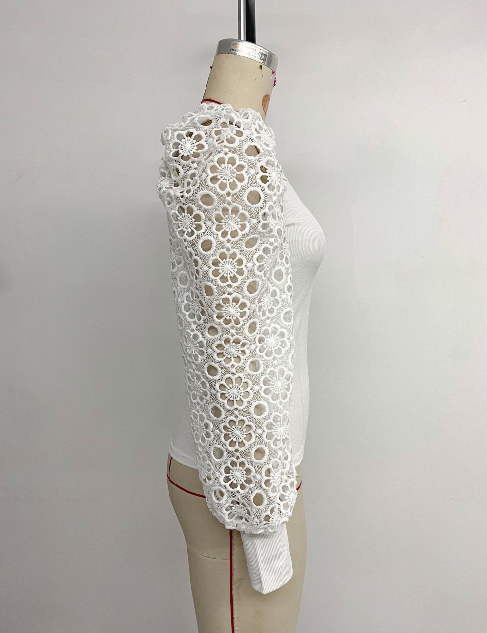 Lace retro white T-shirt simple autumn Casual tops
