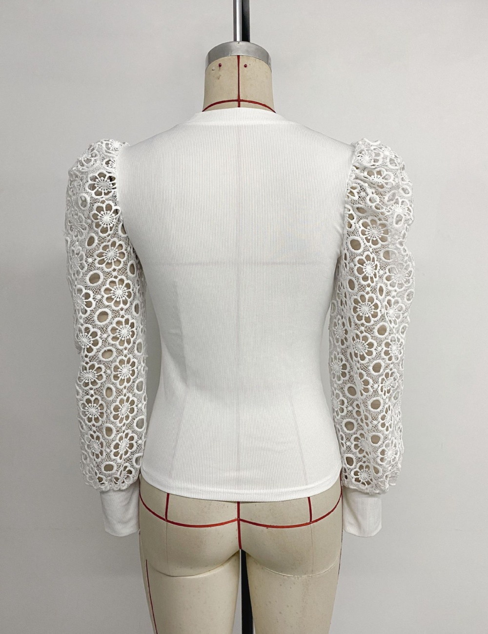 Lace retro white T-shirt simple autumn Casual tops