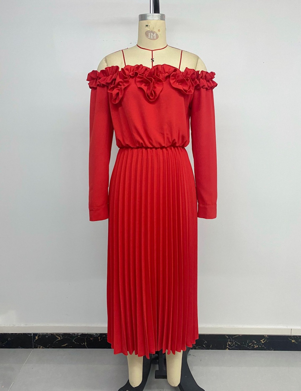 Long sleeve flat shoulder party elegant sweet style pure dress