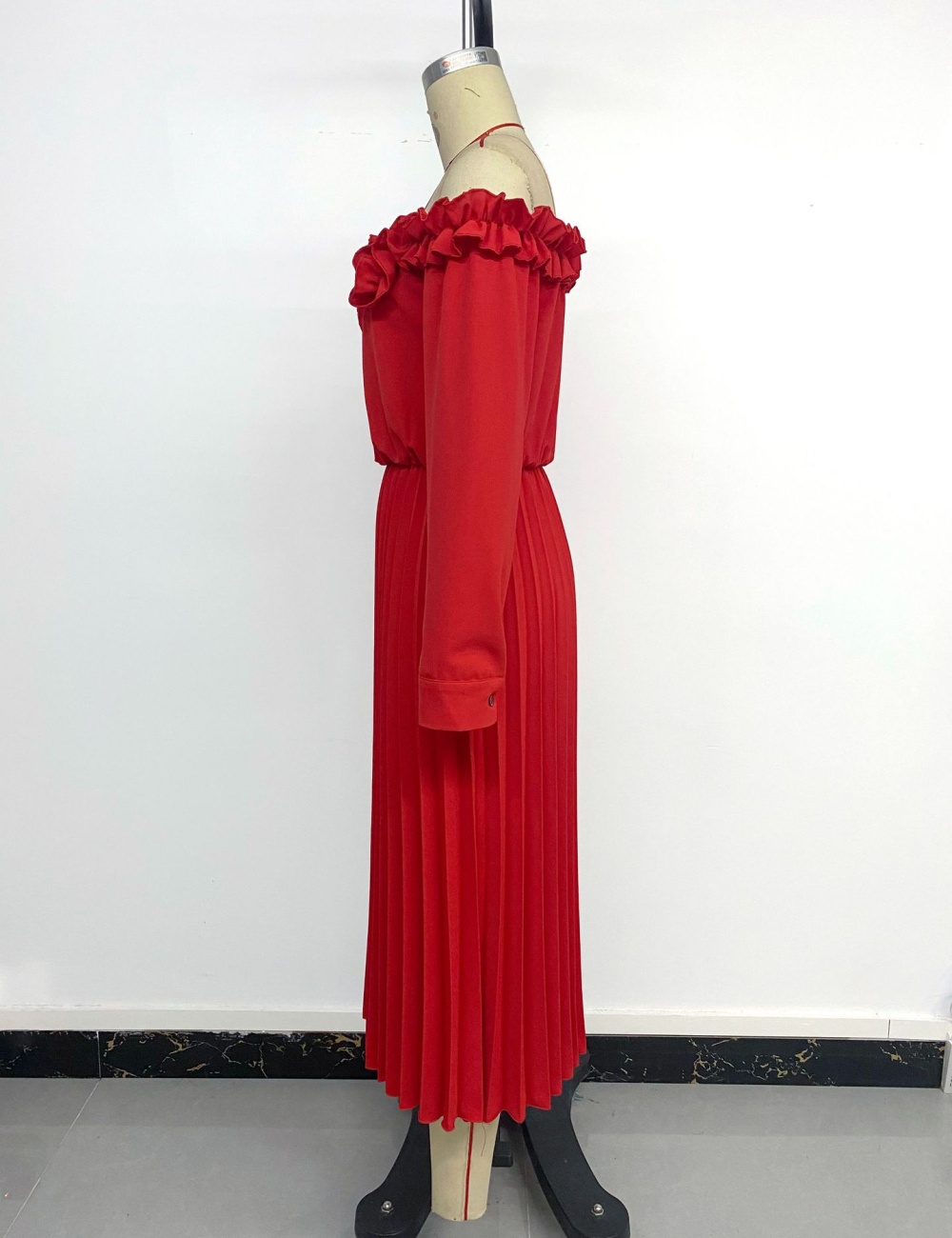 Long sleeve flat shoulder party elegant sweet style pure dress