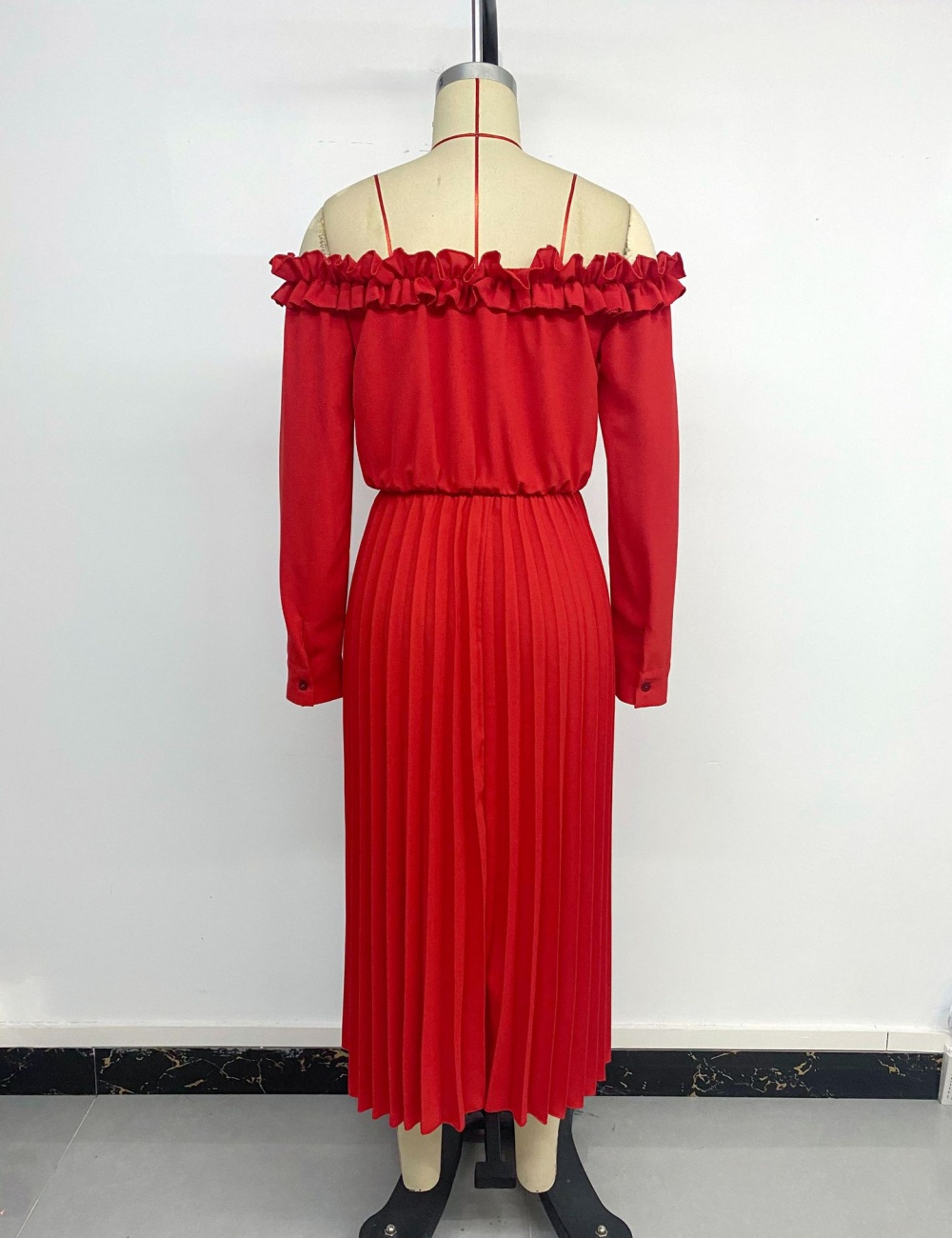 Long sleeve flat shoulder party elegant sweet style pure dress