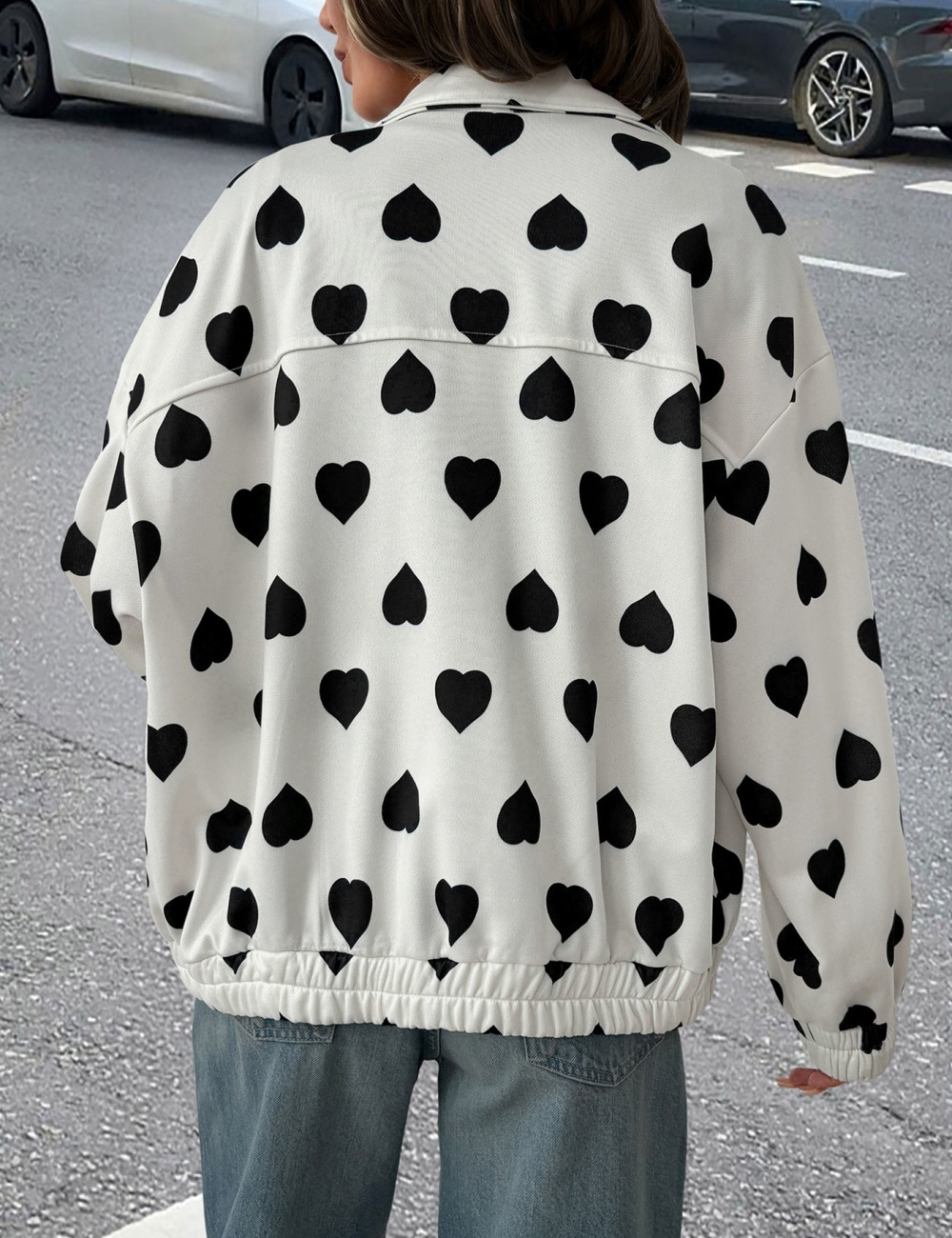 Sweet style street zip jacket lapel heart coat for women