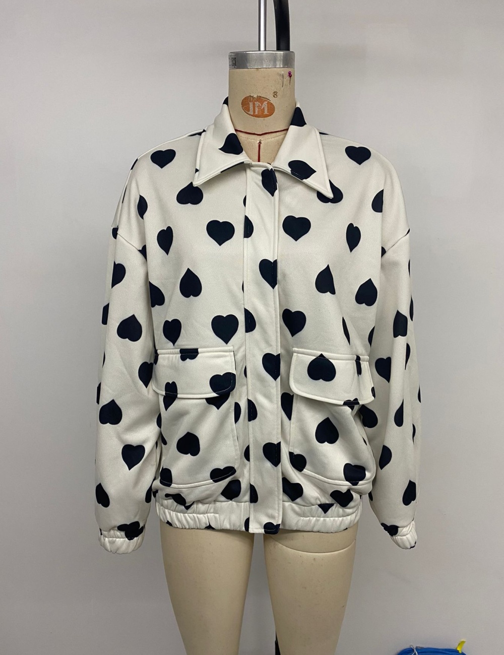 Sweet style street zip jacket lapel heart coat for women