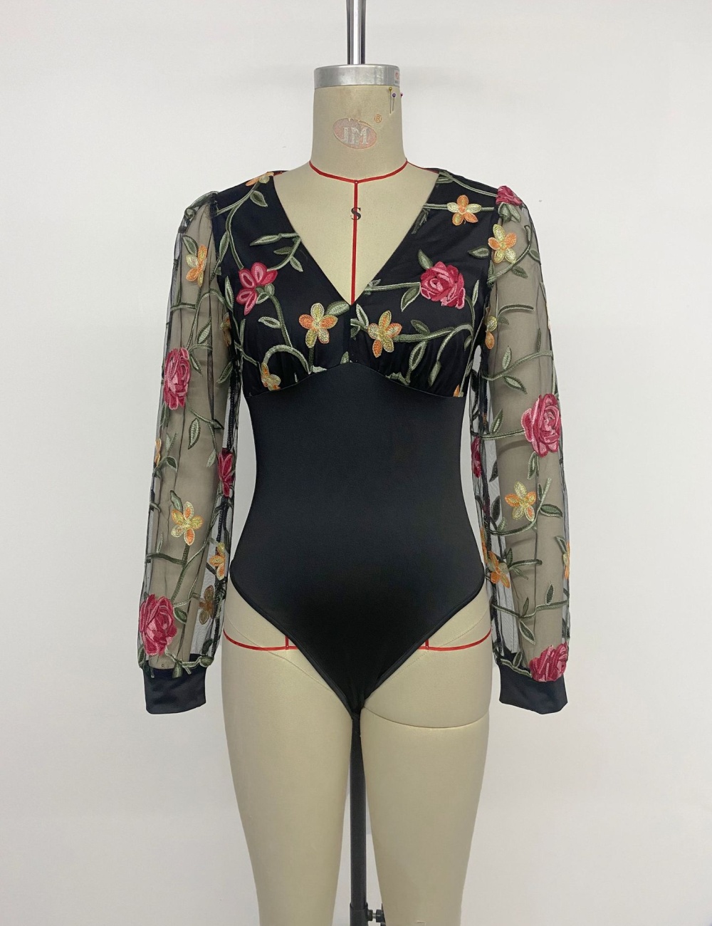 Romantic lace autumn embroidered long sleeve retro leotard