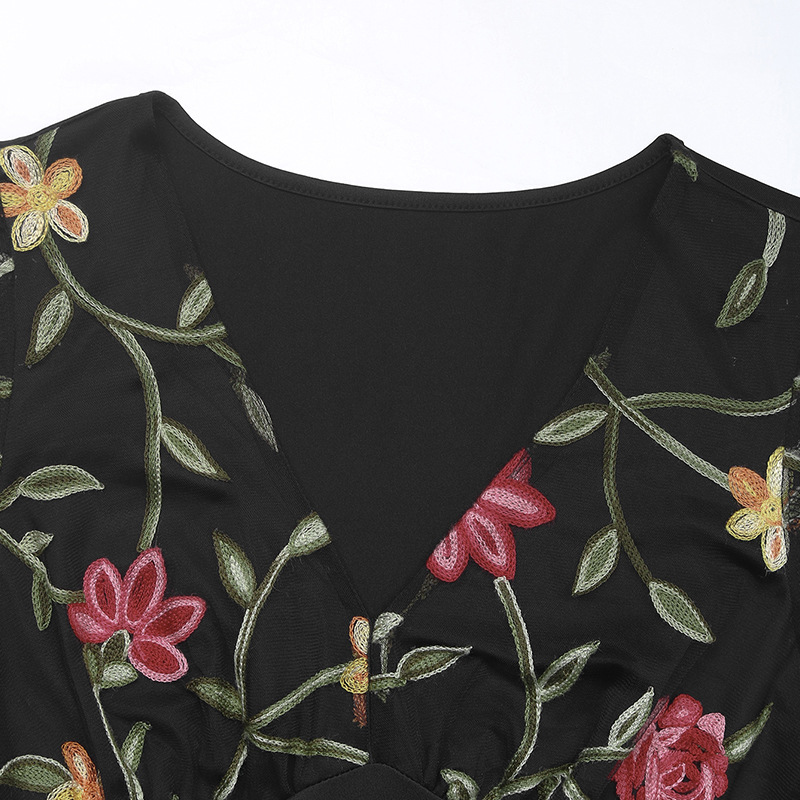 Romantic lace autumn embroidered long sleeve retro leotard