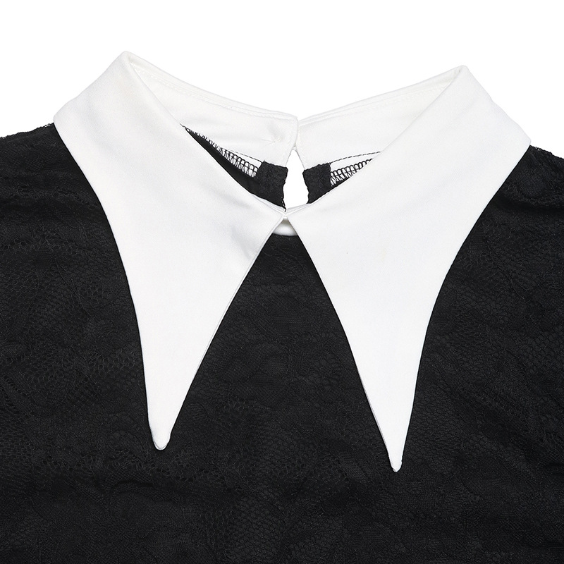Lapel sexy lace mixed colors long sleeve dress
