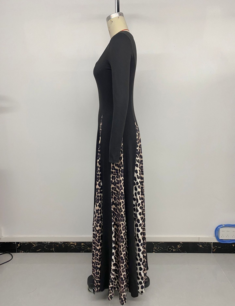 Leopard long sleeve elegant dress splice retro long dress