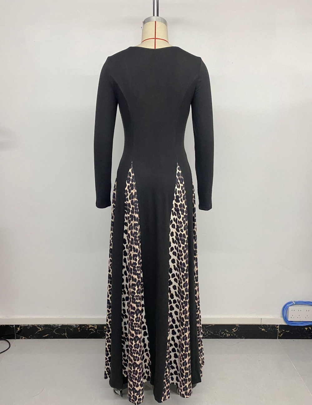 Leopard long sleeve elegant dress splice retro long dress