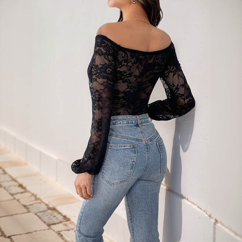 V-neck strapless sexy lace long sleeve elegant leotard