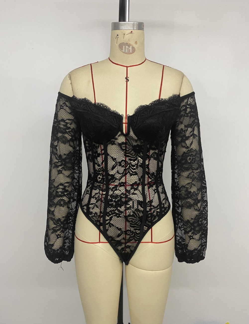 V-neck strapless sexy lace long sleeve elegant leotard