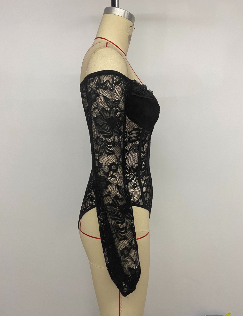 V-neck strapless sexy lace long sleeve elegant leotard