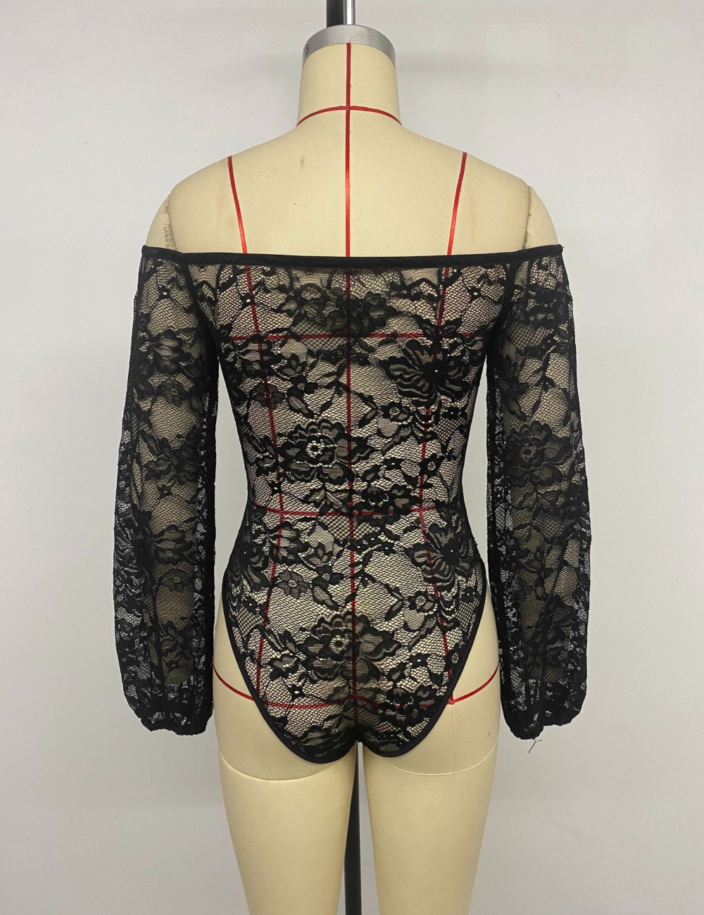 V-neck strapless sexy lace long sleeve elegant leotard