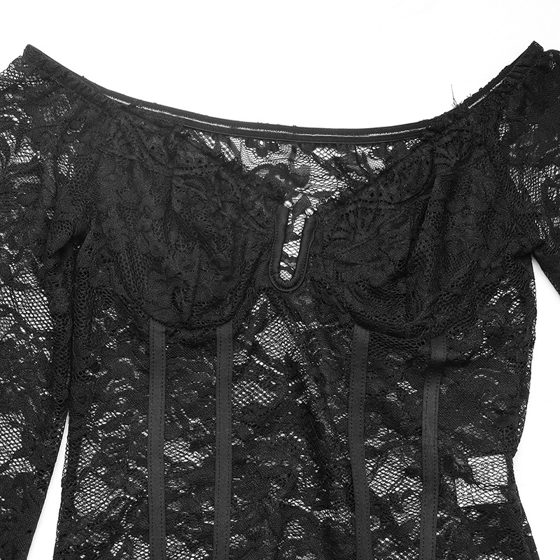 V-neck strapless sexy lace long sleeve elegant leotard