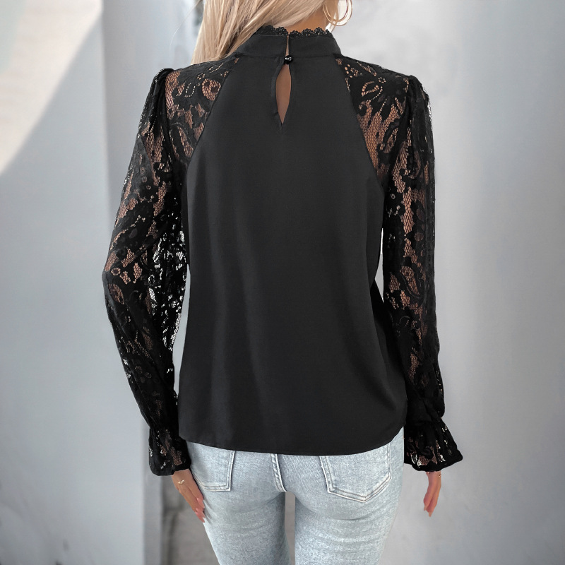 Long sleeve elegant half high collar autumn sexy pure shirt