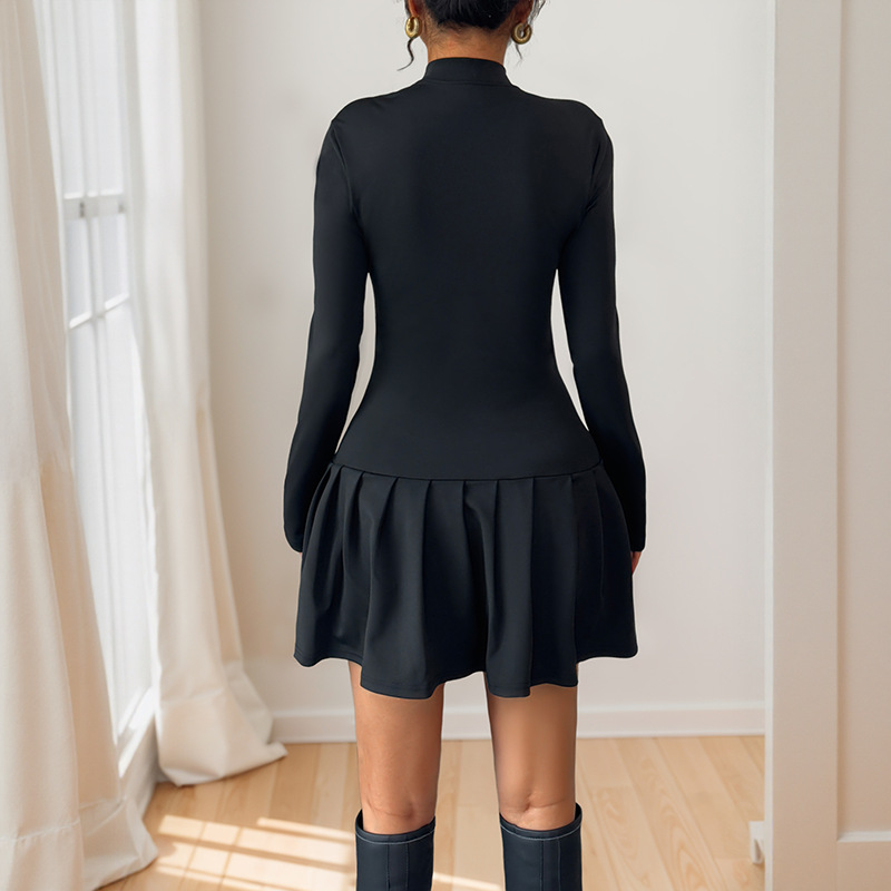 Bow buckle decoration sweet style autumn dress