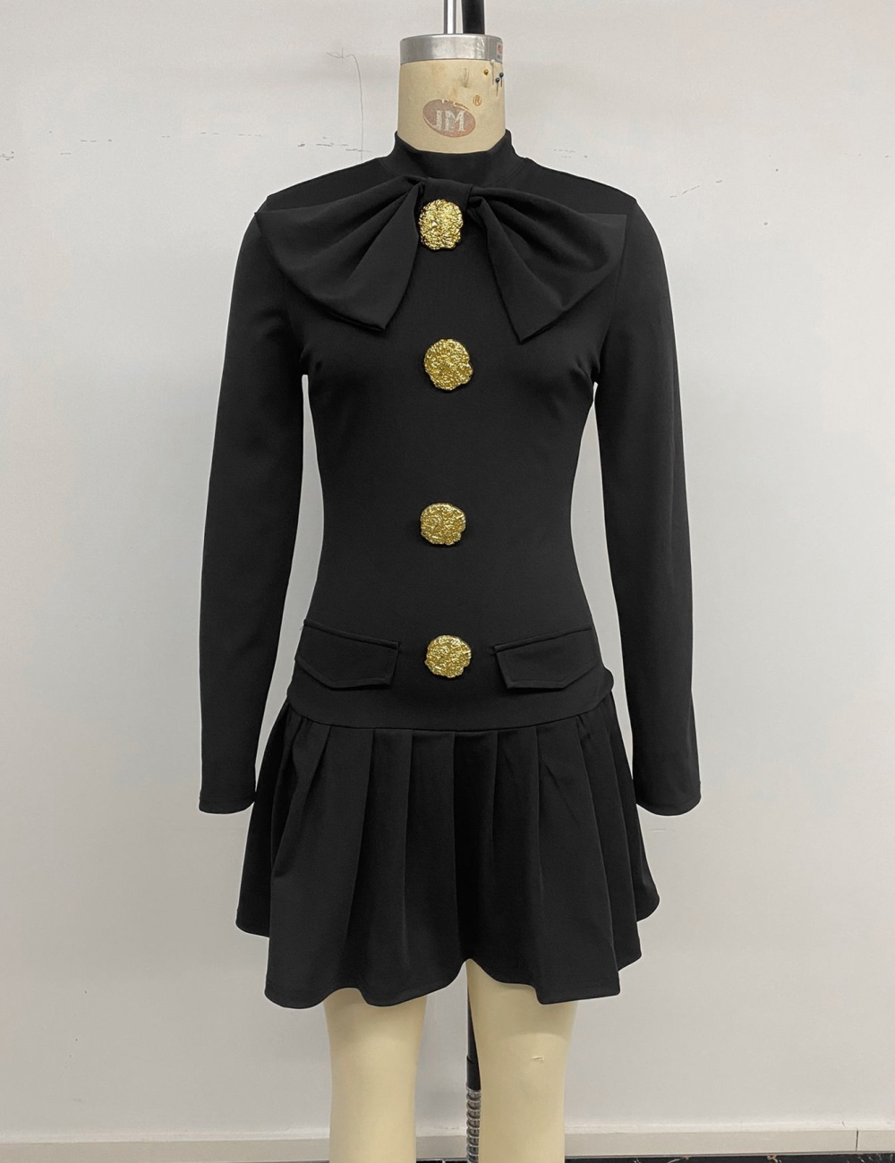 Bow buckle decoration sweet style autumn dress