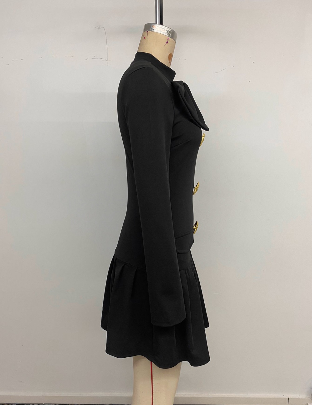 Bow buckle decoration sweet style autumn dress