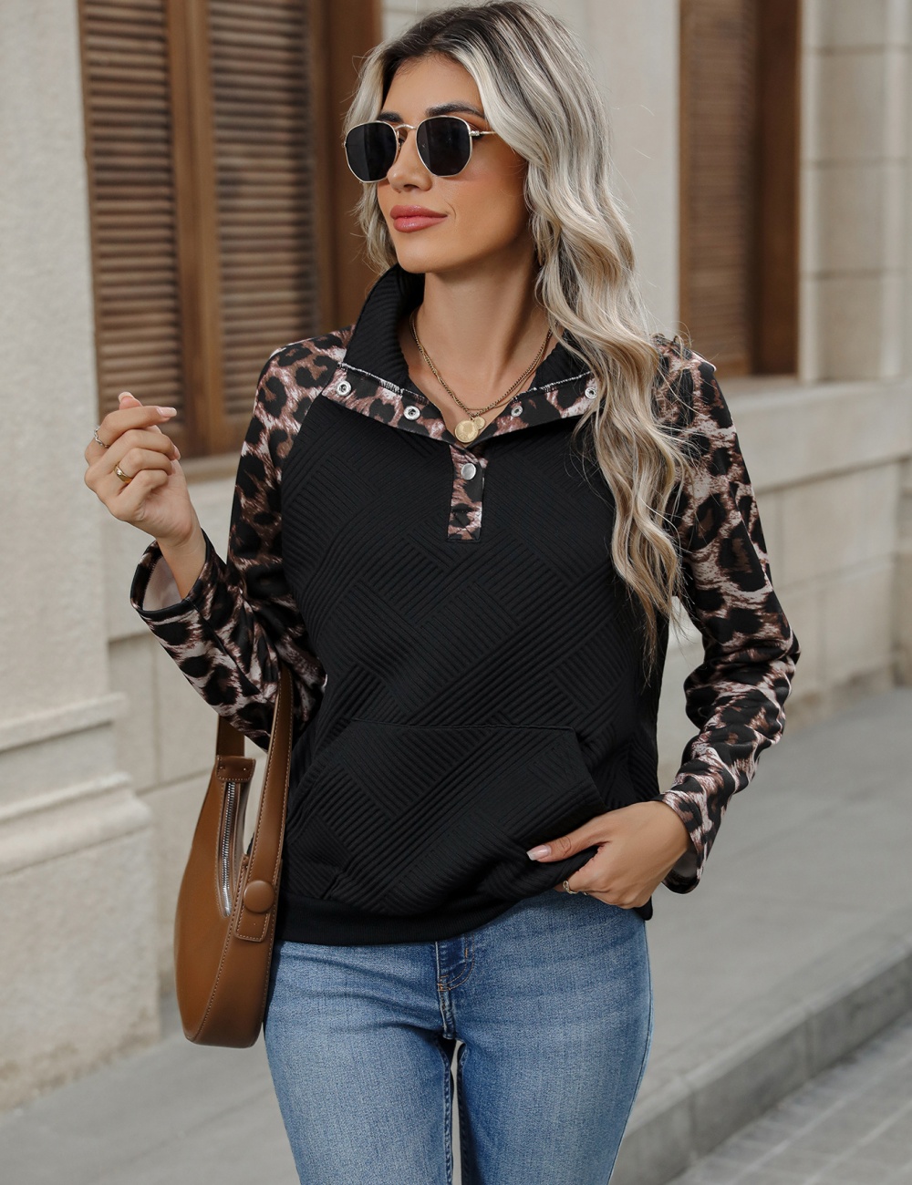 Splice personality cardigans leopard hoodie for women