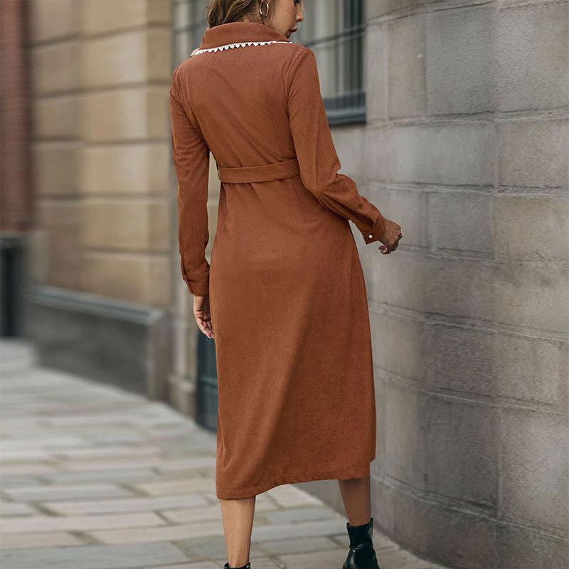 Corduroy Casual elegant shirt lace retro lapel dress