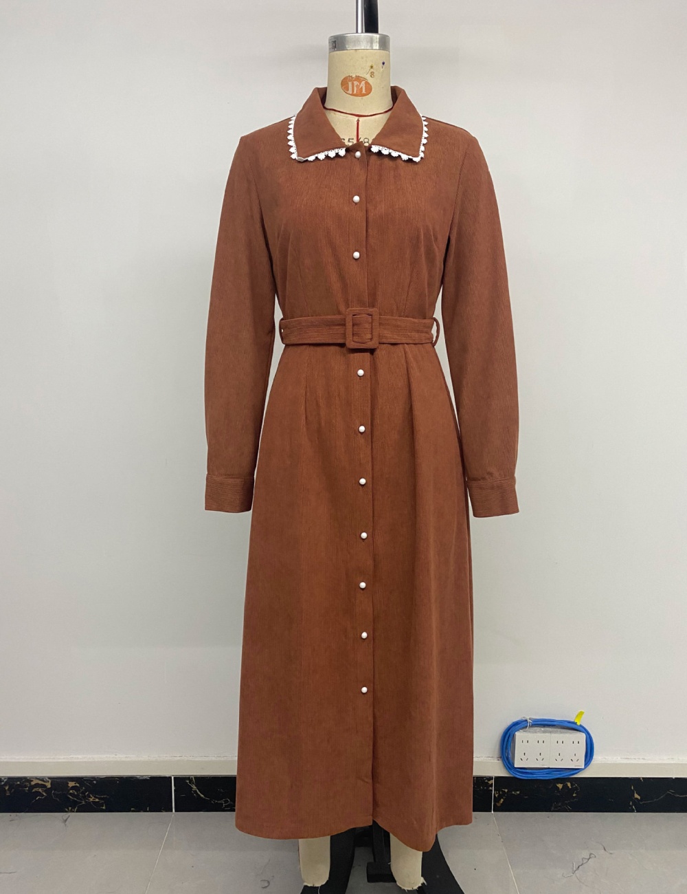 Corduroy Casual elegant shirt lace retro lapel dress