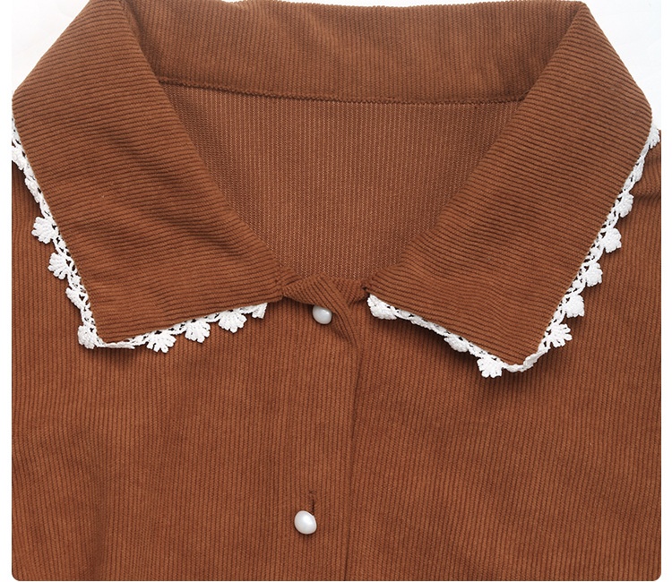 Corduroy Casual elegant shirt lace retro lapel dress
