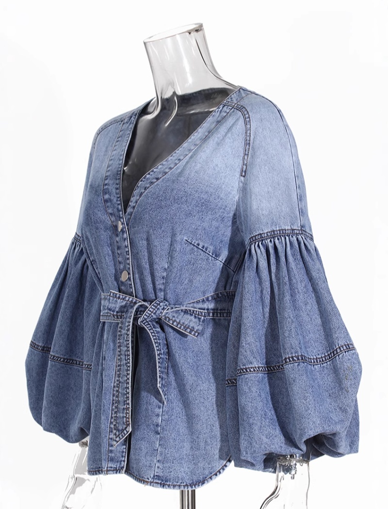 Light thin shirt denim short sleeve tops for women