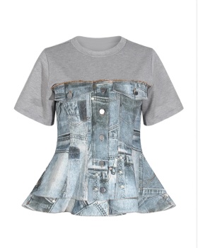 Denim short sleeve tops personality summer T-shirt for women