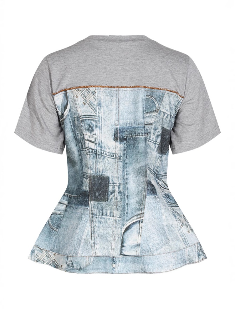 Denim short sleeve tops personality summer T-shirt for women