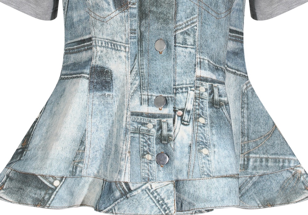 Denim short sleeve tops personality summer T-shirt for women