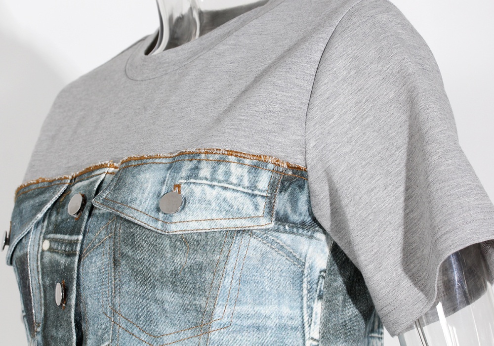 Denim short sleeve tops personality summer T-shirt for women