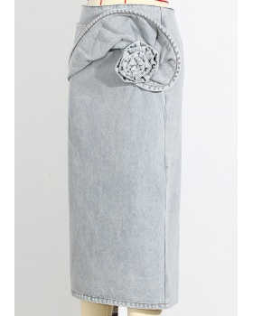 Stereoscopic pencil denim pinch pleated skirt for women