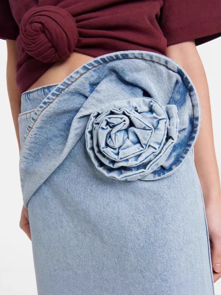 Stereoscopic pencil denim pinch pleated skirt for women