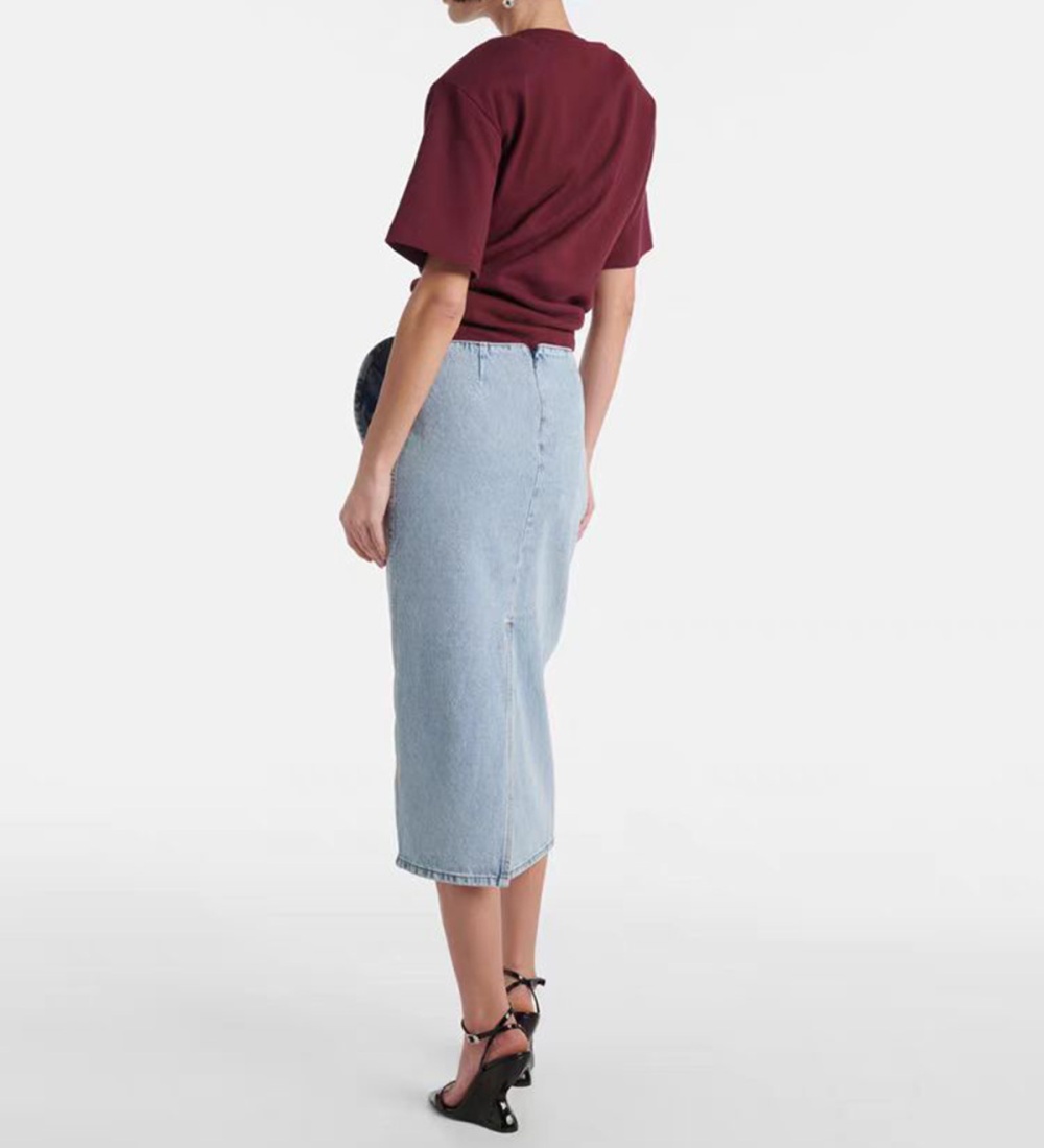 Stereoscopic pencil denim pinch pleated skirt for women